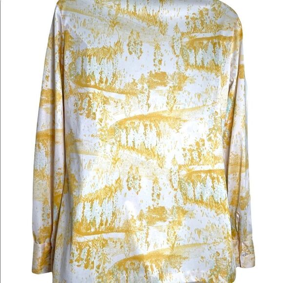 Vintage 1970s Vera Button Down Geometric Long Sleeve Shirt M Saffron Marigold - Picture 9 of 15